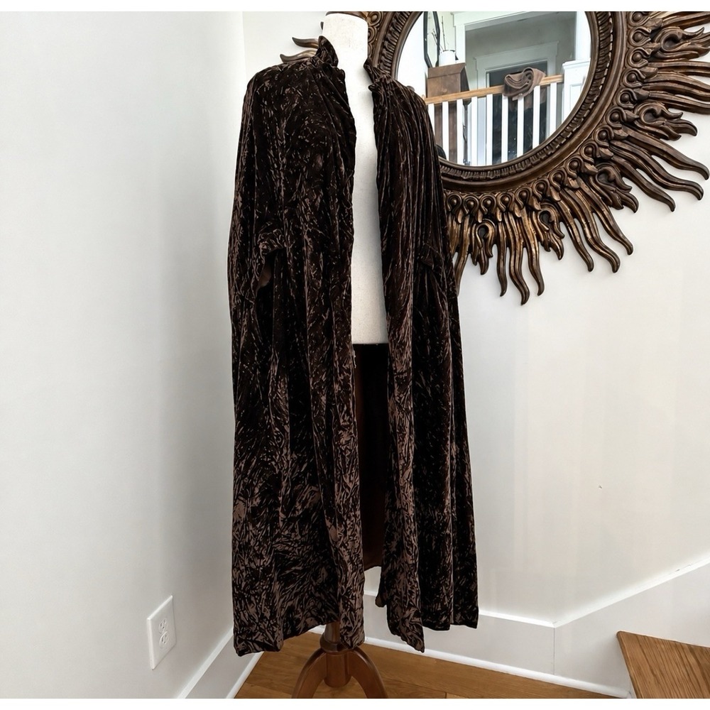 Vintage 1960s Crushed Velvet Opera Cape Coat Chocolate Brown Handmade Lined F/W